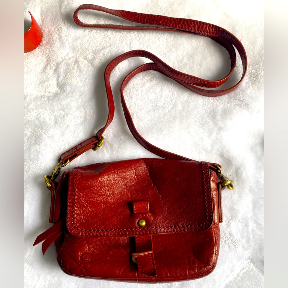 Red leather crossbody purse